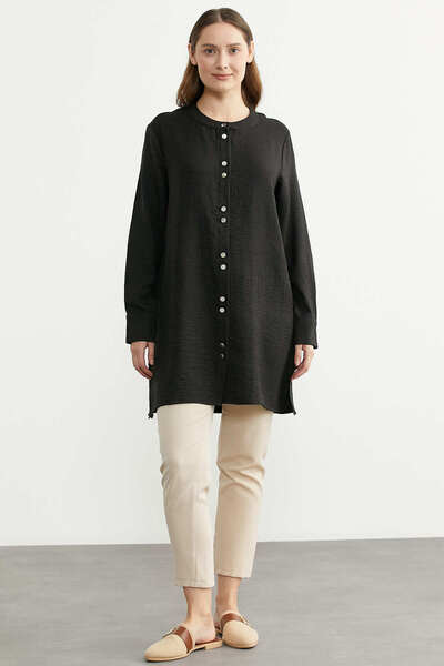 Sementa Πουκάμισο τουνίκ με κουμπιά κρεπ - Μαύρο