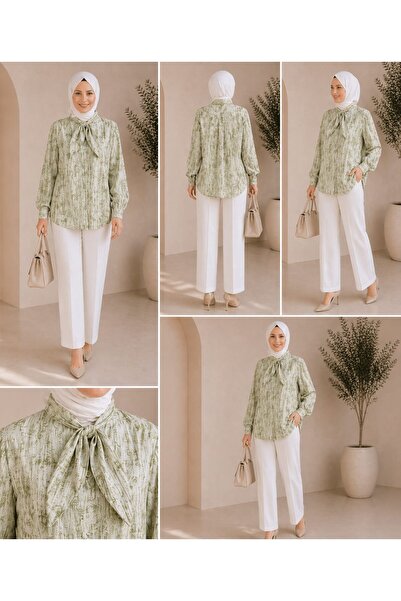 MODA ADEN Women&Kids قميص بتفاصيل فولار