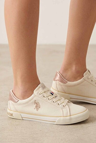 U.S. Polo Assn. Kadın Bej Kanvas Sneaker - Rose Gold Detaylı