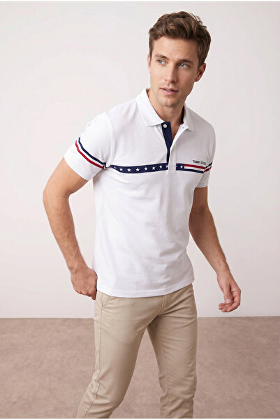 Tommy Crosse Men's Regular Line Detailed 100% Cotton Polo Collar Tshirt