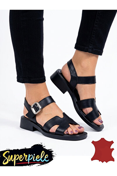 ANGEL BLUE Γυναικεία σανδάλια από φυσικό δέρμα με μικρό τετράγωνο τακούνι και...