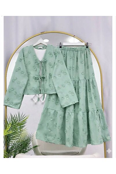 YILMAZBARMAZ SET FUSTĂ KIMONO CU BRODERIE FLORALĂ