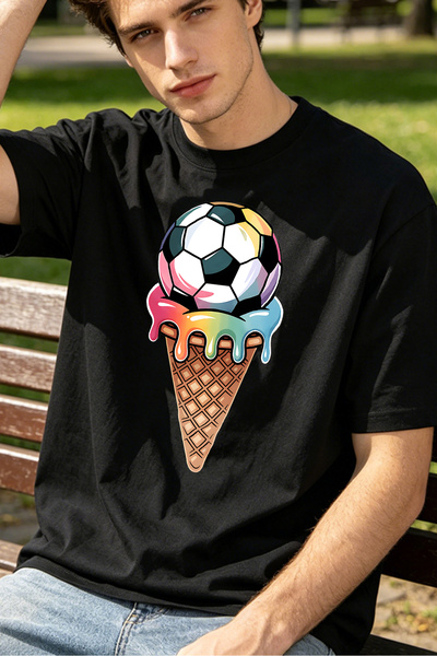 Fleck Casual Style T Shirts For Men Soccer Ball Ice Cream Personalized Shirts