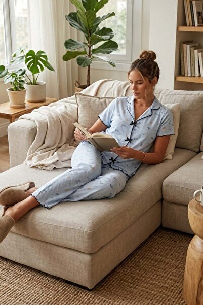 Madmext Γυναικείο Σετ Πιτζάμες με Λεπτομέρεια Μπλε Φιόγκου MG2832