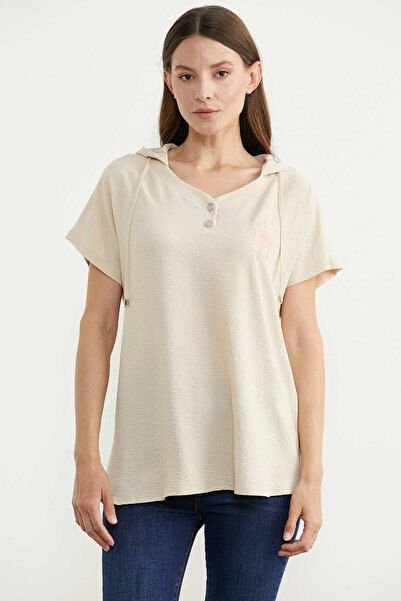 Sementa Μπλούζα με κουκούλα από κρεπ - Μπεζ