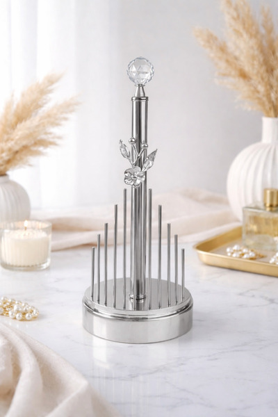 Bonny Home Gümüş Metal Paslanmaz Çiçek Model Lüks Havlu Peçetelik Mutfak Serv...