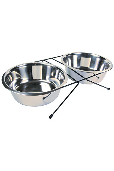 Trixie Set 2 Castroane Inox Cu Suport Metalic, 2x2.8 l/ 24 cm/52x11x30 cm, 24834