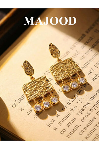 MAJOOD Vintage Hammered Metal Square Zircon Earrings for Women, Luxury Gift Box