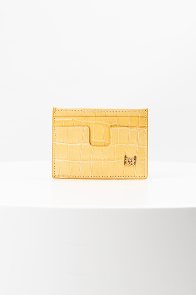 BAYDERİ Owpi Crocodile Leather Minimal Unisex Θήκη Κάρτας Κίτρινο