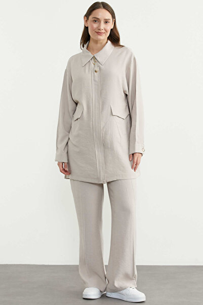 Sementa Tencel Zipper Closure Comfortable Fit Suit - Stone