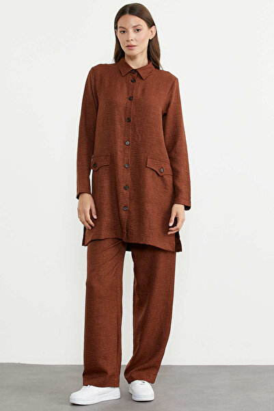 Sementa Σετ Πουκάμισο με Εμφάνιση Λινός-Βαμβακερός - Καφέ