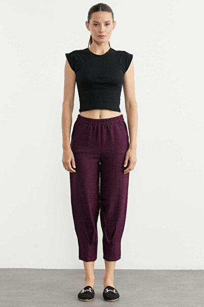 Sementa Παντελόνι κρεπ με λεπτομέρεια στο τελείωμα του ποδιού - Μωβ