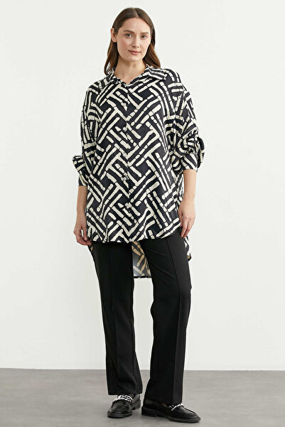 Sementa Πουκάμισο με μακρύ πίσω μέρος και φαρδιά γραμμή - Μαύρο