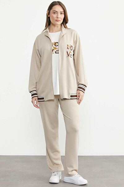 Sementa Σετ φόρμας Scuba με ψηλό γιακά και φερμουάρ - Μπεζ