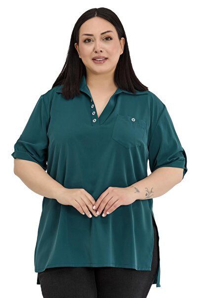 DISENTIS MODEST Μπλούζα σε μεγάλο μέγεθος σε πράσινο χρώμα λαδί, με λεπτομέρε...