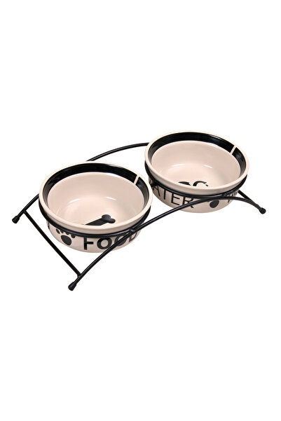 Trixie Set 2 Castroane Ceramice Cu Suport Metalic, 2x0.6 l/Ã¸ 15 cm/32x9x15 c...