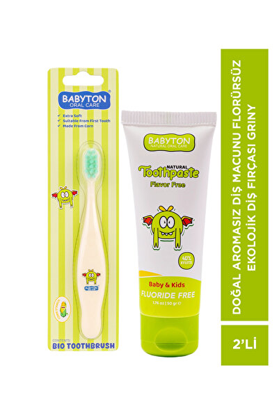 BABYTON Doğal Aromasız Diş Macunu Florürsüz-Ekolojik Diş Fırçası Griny