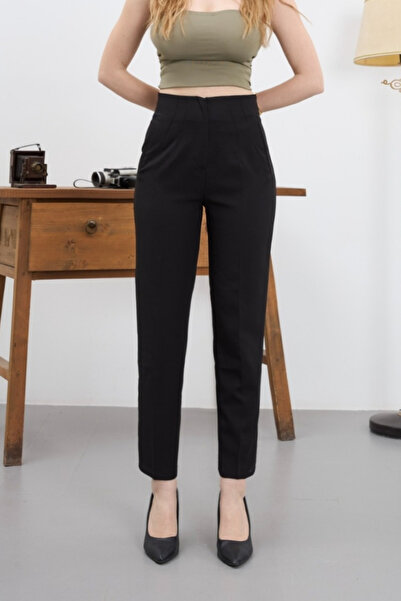 alanora Women's High Waist Pleated Fabric Trousers