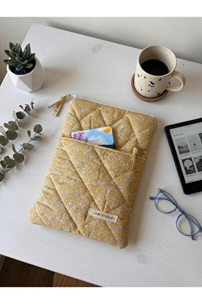 lumi Studio Sarı Çiçekli Laptop-Macbook-Tablet Kılıfı-Çantası 11-13-14-15 İnç