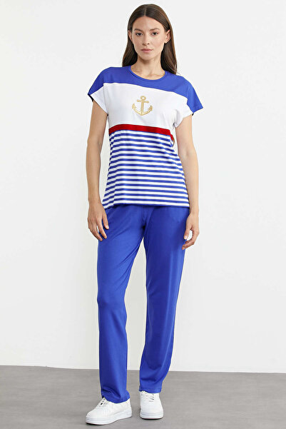 Sementa Μαρινέ ριγέ σετ από διπλό χτενισμένο βαμβάκι - Saks