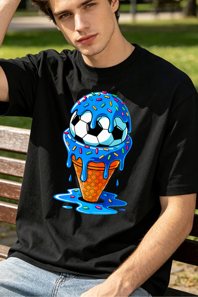 Fleck Casual Style T Shirts For Men Soccer Ball Ice Cream Personalized Shirts