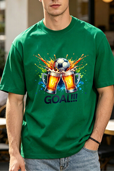 Fleck Casual Style Men's T-Shirts Football Beer Goal Celebration Graphic Summ...