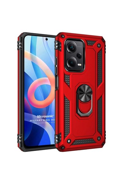 Microsonic Redmi Note 12 Pro+ 5g Case Military Ring Holder Red