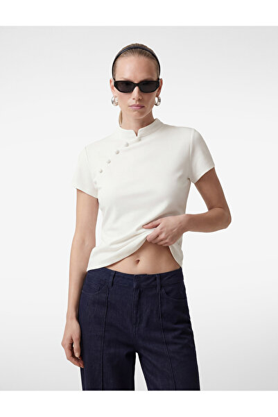 Koton Μπλουζάκι από ύφασμα Crepe Scuba με λεπτή εφαρμογή, κοντό μανίκι, με κο...