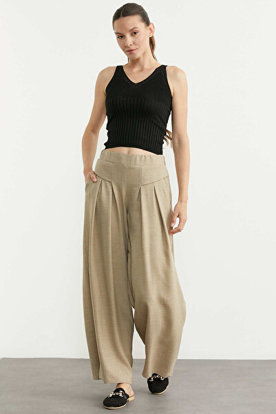 Sementa Παντελόνι κρεπ με φλουτεράρισμα και χαλαρή εφαρμογή - Πέτρινο