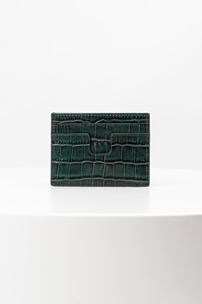 BAYDERİ Suport pentru carduri Owpi din piele de crocodil, minimalist, unisex, verde