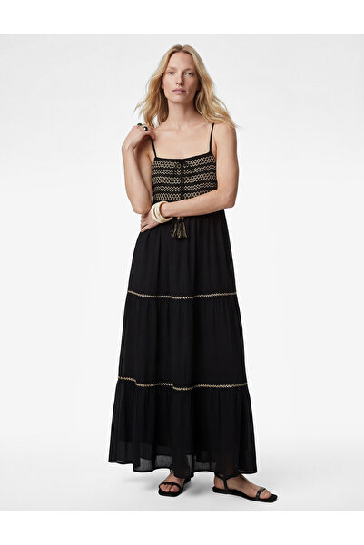 Koton Μακρύ φόρεμα από ύφασμα βισκόζης με κροσέ λεπτομέρεια και λεπτές τιράντες