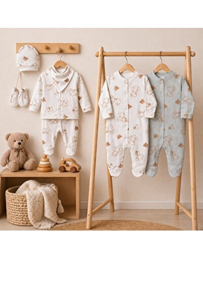 ENİA BABY Baby Boy Cotton Hospital Discharge and Jumpsuit Set 5 Pieces Hospit...