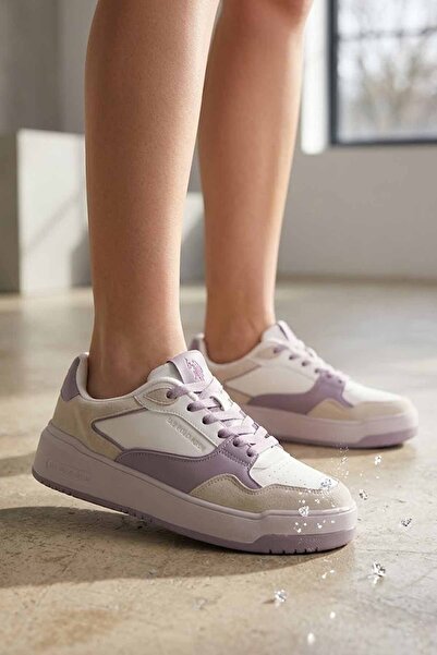 U.S. Polo Assn. حذاء رياضي نسائي كاجوال بلون أرجواني وبيج V-9