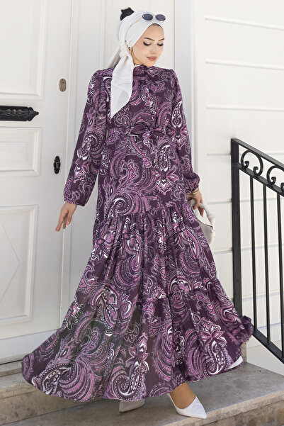 benguen Φόρεμα Τζέσικα με σχέδια, Τεσεττούρ, B587 Μωβ