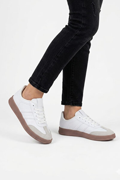 Nubbock Corin Plain White Unisex Brown Sole Lace-Up Casual Sports Shoes Nk4202