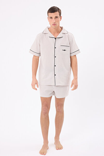 L'Espadon MARISILK™ SEASTRIPE Erkek Yazlık Şortlu Gömlekli Pijama & Lounge Ta...