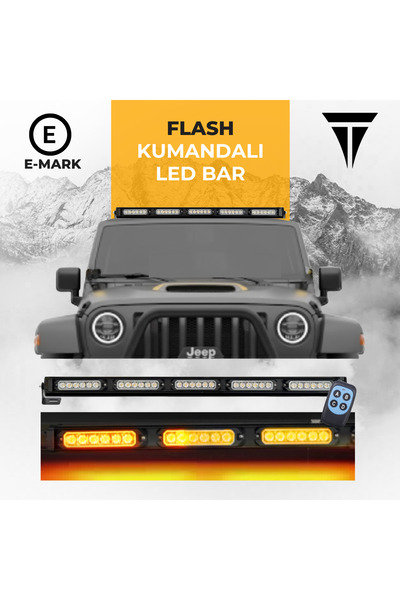 C9 E-Mark Onaylı 120cm 8LED Kumandalı 5 Fonksiyonlu Sarı Off Road LED Bar
