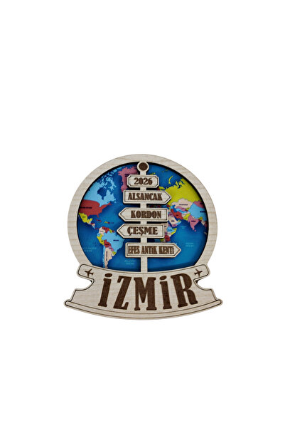ARYADA GİFT İzmir Şehir Serisi Magnet – Yol Tabelalı Dünya Haritası Detaylı A...