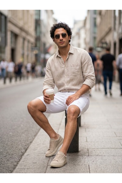 Kaizer Jeans Beyaz Erkek Double Paça Şort