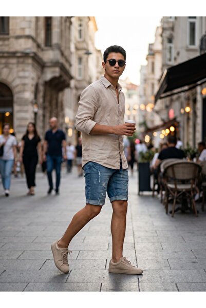 Kaizer Jeans Açık Mavi Lazer Detay Erkek Şort
