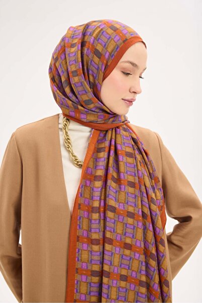 Silk Home Urban Hours Blok Desen Taba Mayda Şal 190x70