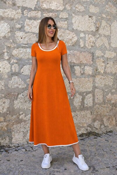 Wear Up Γυναικείο κοντομάνικο φόρεμα με στρογγυλή λαιμόκοψη, χρωματιστό, μίντ...