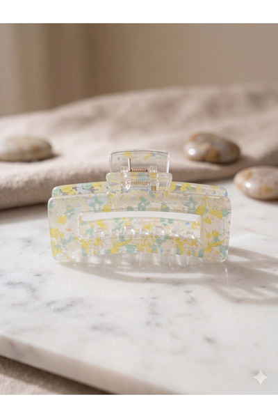 PABALAS Κλιπ μαλλιών με κίτρινο φλοράλ σχέδιο – Πολυτελές ακρυλικό διαφανές π...