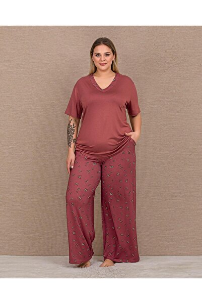 Lady Lingerie Σετ γυναικείες πιτζάμες μεγάλου μεγέθους με κοντό μανίκι και λα...