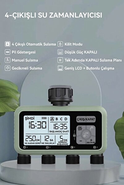 Konk Tools 4 Çıkışlı Dijital Bahçe Sulama Zamanlayıcısı - Akıllı Otomatik Sul...