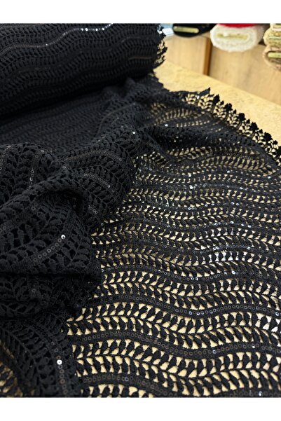 METERİAL 130 cm lățime, dantelă neagră cu paiete brodate - Țesătură elegantă ...