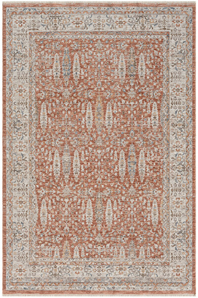 Cool Halı Seremoni Terracotta Kiremit Rengi Vintage Eskitme 4 Mevsim Pati Dos...