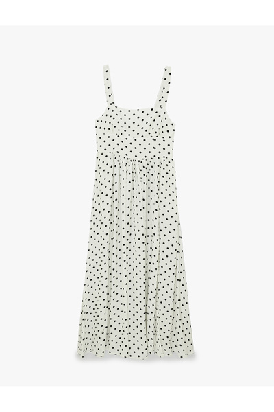 Koton Φόρεμα με τετράγωνο λαιμόκοψη, πουά σχέδιο, λουράκια από βισκόζη και λε...