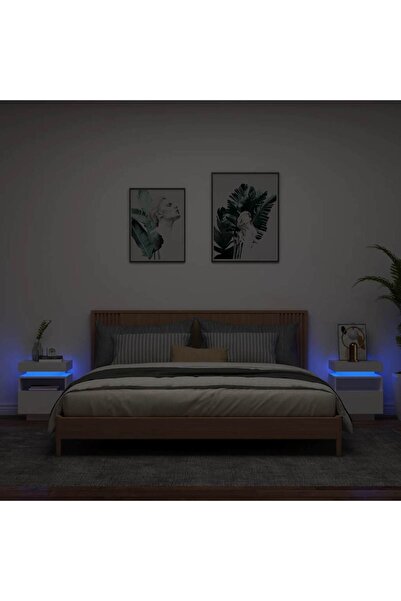 vidaxl Κομοδίνα με Φώτα LED 2 τεμ. Λευκά 40 x 39 x 48,5 εκ.