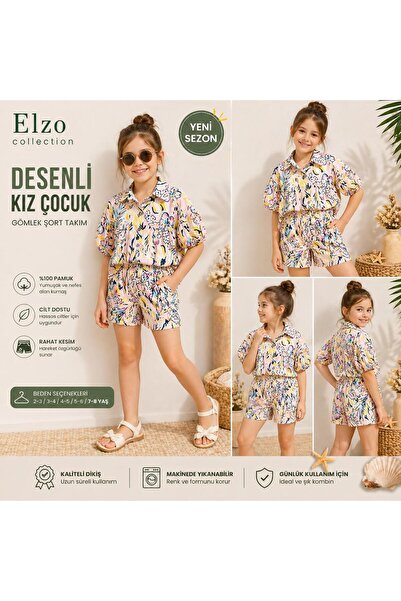 elzo collection Set cămașă și pantaloni scurți pentru fete, cu imprimeu